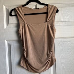 Beige Sleeveless Square Neck Top